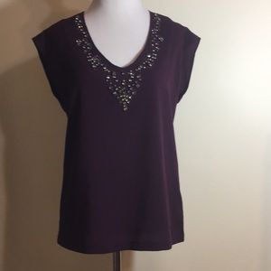 Dalia purple rhinestone v-neck blouse